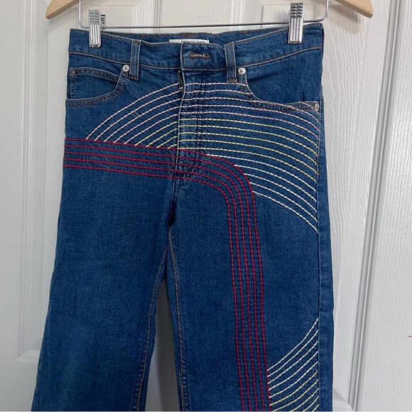 See by Chloe Size 25 Embroidered Straight-Leg Cropped Jeans- Blue (FLAWED) - Picture 4 of 15